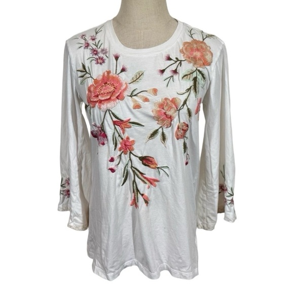 Johnny Was Vienna Floral Embroidered Long Kimono Sleeve Tee- Still Full Price - Picture 6 of 14